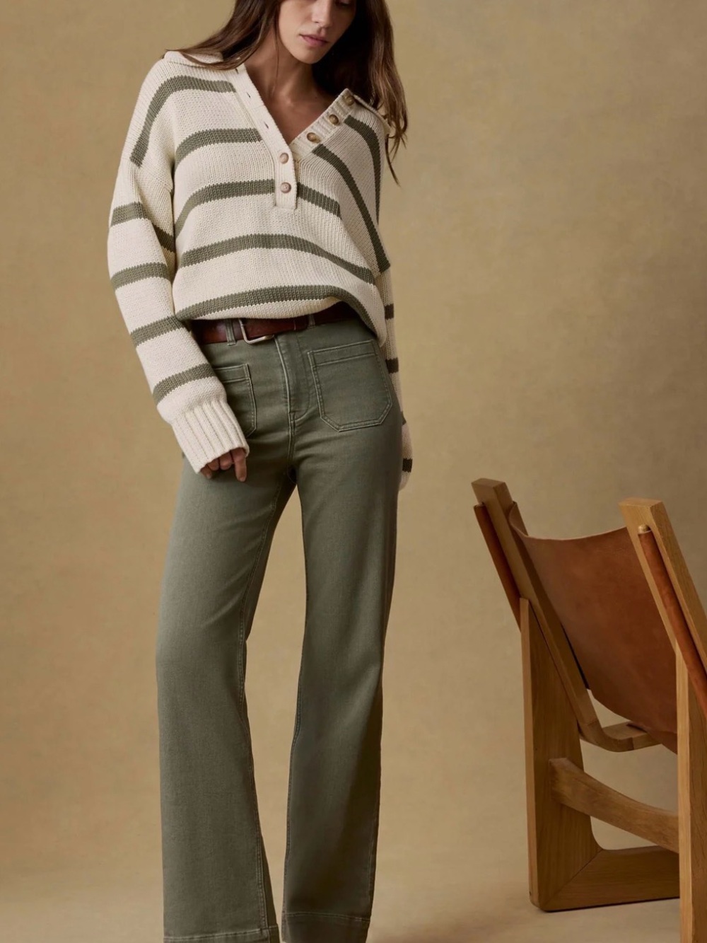 Faherty Stretch Terry Patch Pocket Pant in Olive.